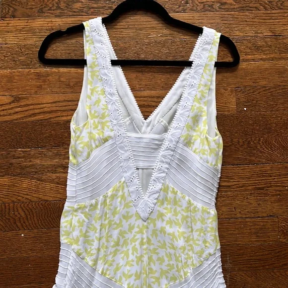 ANTHROPOLOGIE LEIFNOTES Yellow Bird Print Midi Patchwork Eyelet Lace Boho Dress - Picture 10 of 13